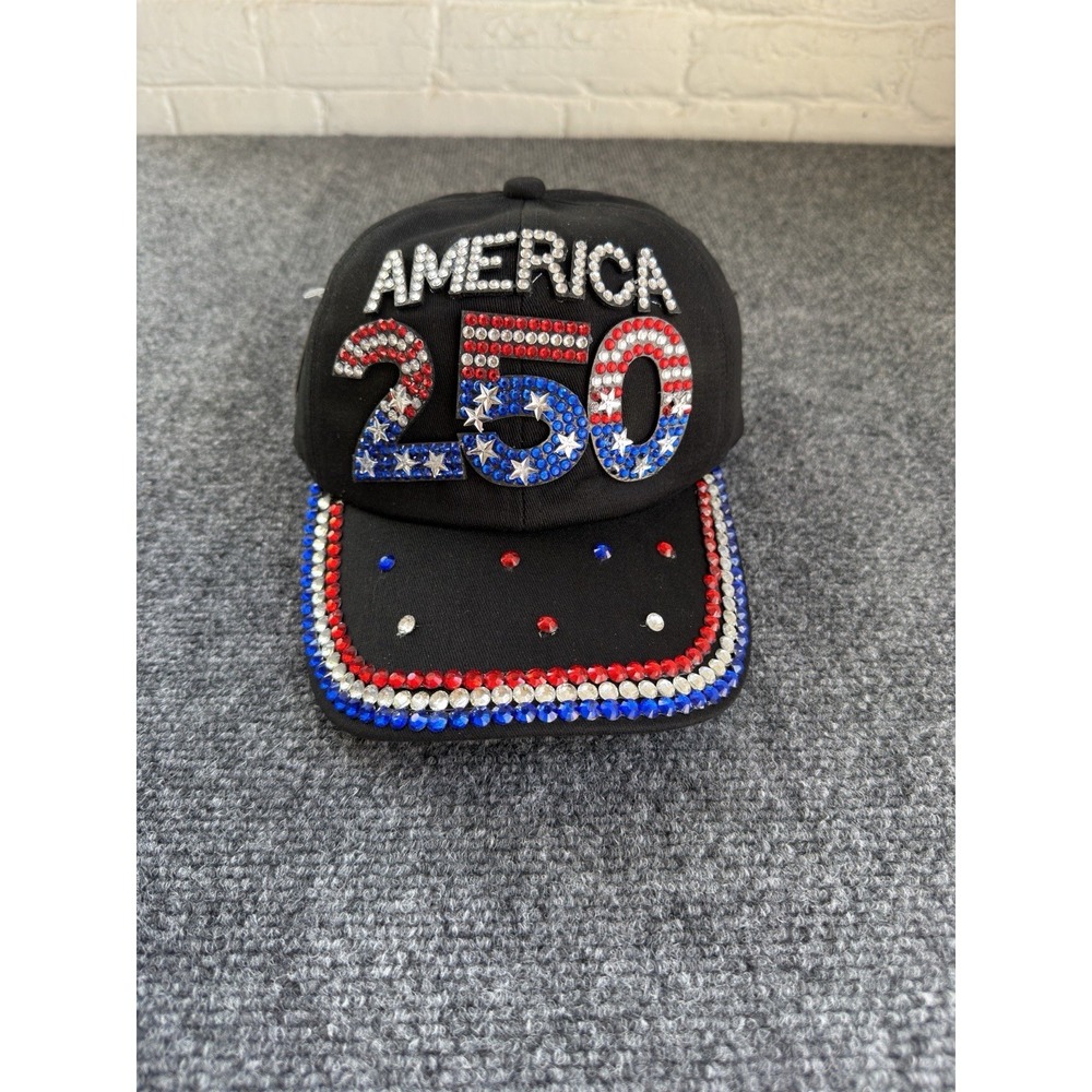 BIJORCA Boutique America 250 Black Cotton Hat Rhinestones Bling Adjustable  NEW